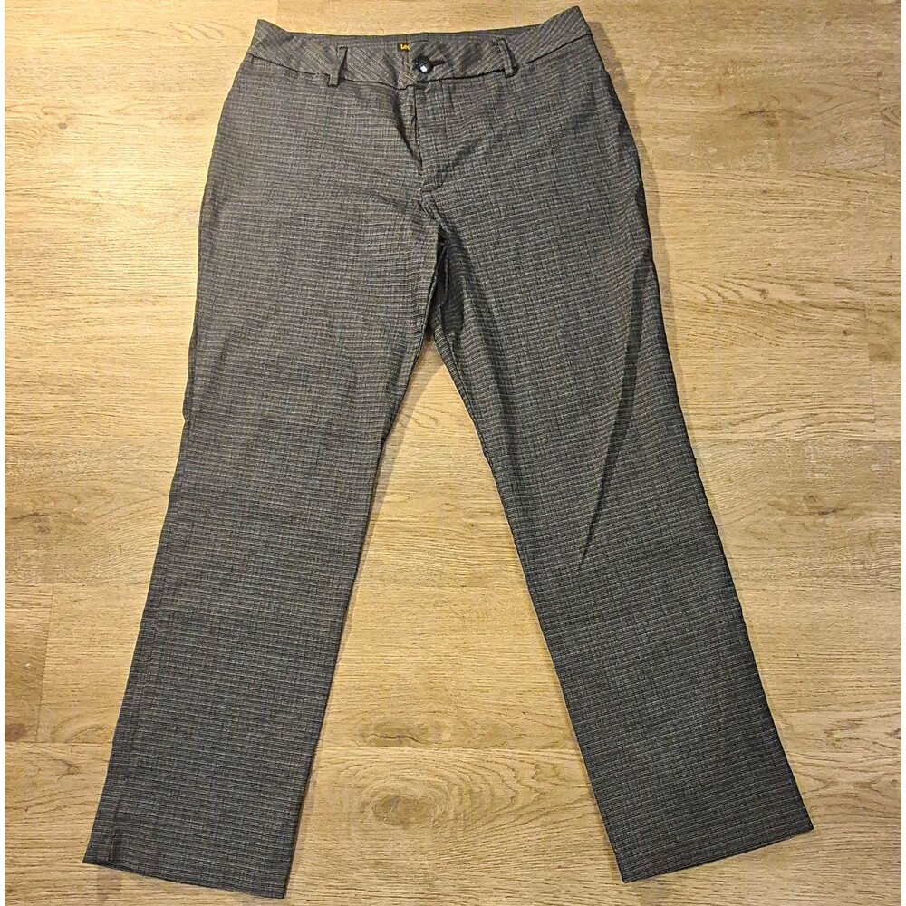 Lee Men's Gray Check Dress Pants Relaxed Straight Mid Rise 34x30 Flat Front